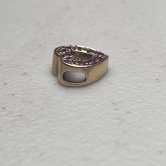 Sterling Silver 925 Heart Charm Ruby Stones Cutout Center Gold Tone Love Gift - Picture 3 of 8